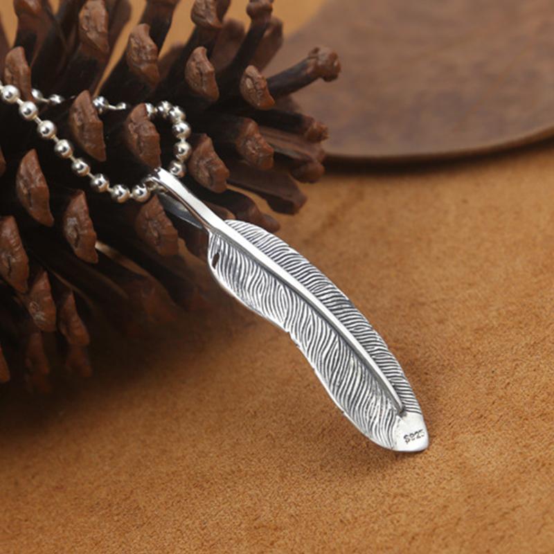 S925 Sterling Silver Jewelry Retro Thai Silver Men and Women Takahashi Goro Trend Feather Pendant