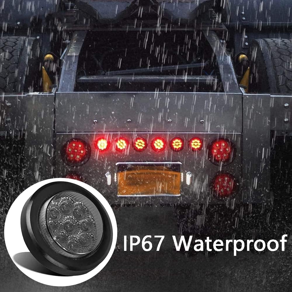 MACHSWON 2PCS 2" Round Red Side Marker Lights with Smoked Lens Universal for 12V Trailers Trucks Vans etc. IP67 Waterproof Led Clearance Marker