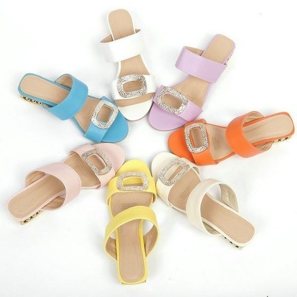 Women Summer Sandals Shoes With Low Heels And Rhinestone Embellishments