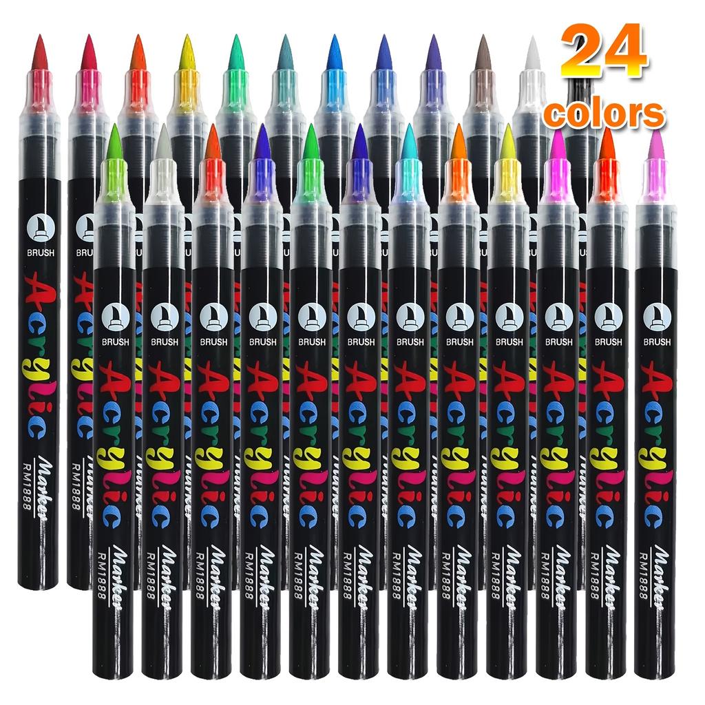 24 Colors Acrylic Paint Pens Liquid Brush Markers Set For Rock Ceramic Glass Painting