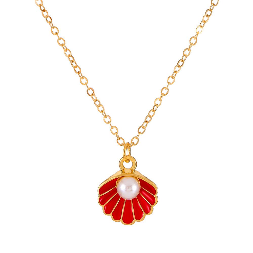 

Trend Temperament Colored Dripping Oil Shell Pearl Pendant Necklace Earrings Set for Women Daily Wear Jewelry Birthday Gift Sets