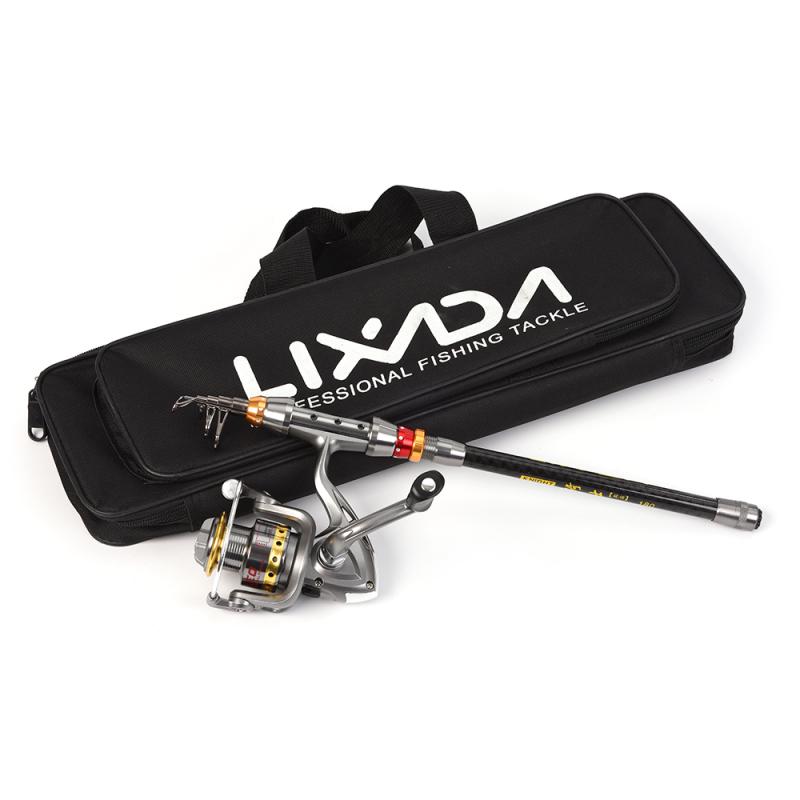 

Lixada Telescopic Fishing Rod and Reel Combo Full Kit Carbon Fiber Fishing Rod Pole + Spinning Fishing Reel + Fishing Tackle Set 2.1 M чорний