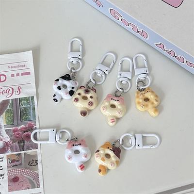 Kawaii Cartoon Novelty Cat Doughnut Keychain Cute Creative Keyring Pendant  Funny Backpack Decoration Accessories Gifts