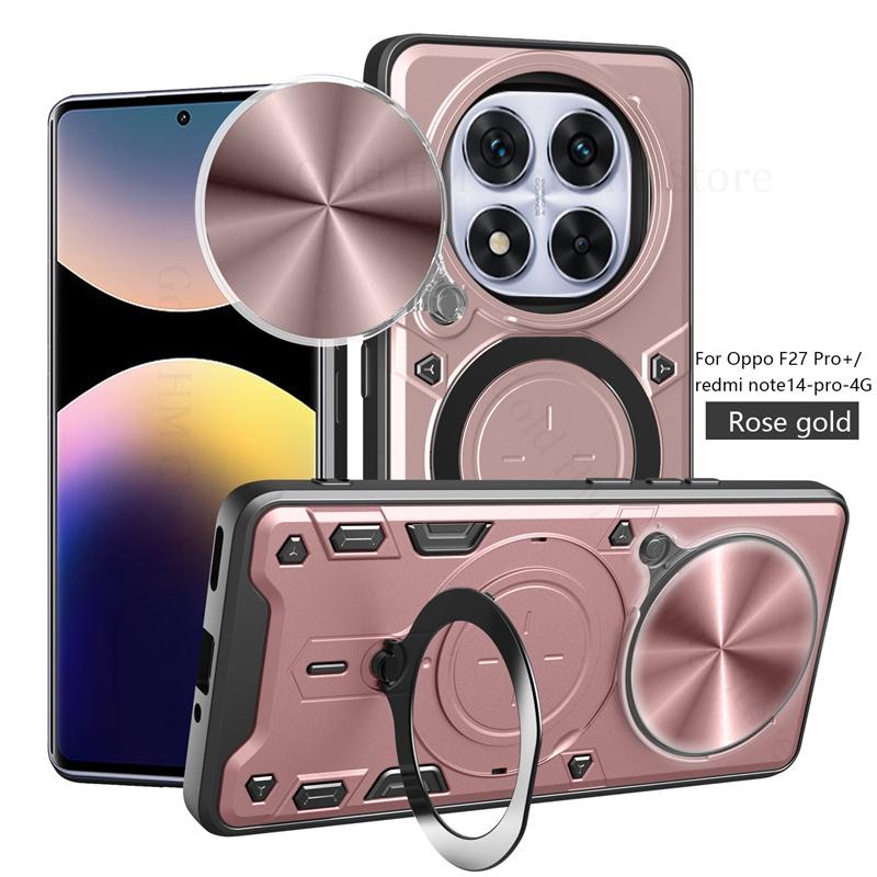 Push Window Alloy Magnetic Kickstand Armor Case For Redmi Note 14 Pro Plus 5G Slide Lens Ring Stand Cover Redmi Note 13 Pro Plus