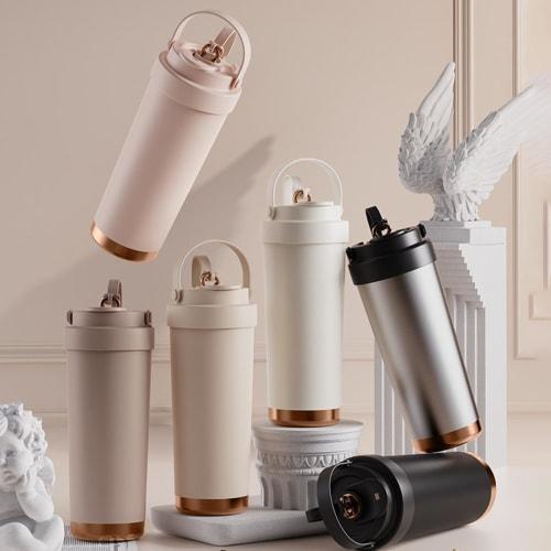 Yavoluy Ceramic Tumbler with Straw and Lid, Large Capacity 500ml/750ml, Vacuum Insulated, Keeps Drinks Hot or Cold, Stylish for Milk, Coffee, and Soy