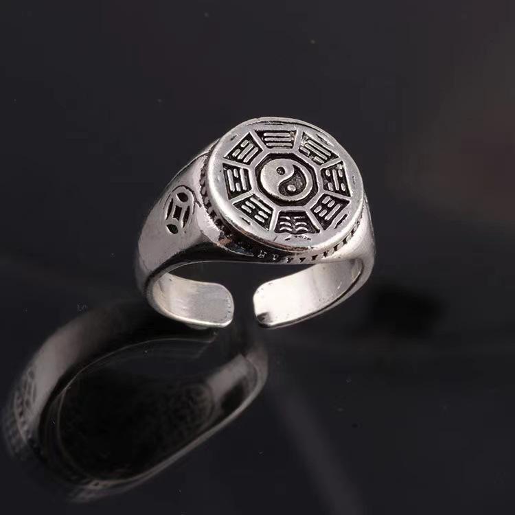New Ring Men's Tai Chi Bagua Transport Nine-character Mantra Wide Food Punk Ring