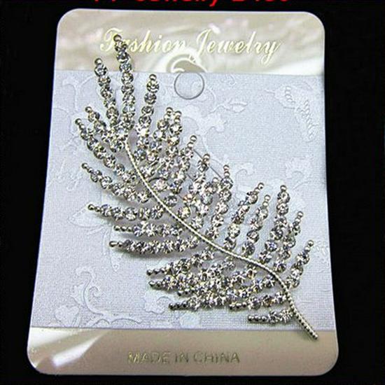 Exquisite Silver Plated Diamond Feather Leaf Lapel Brooch