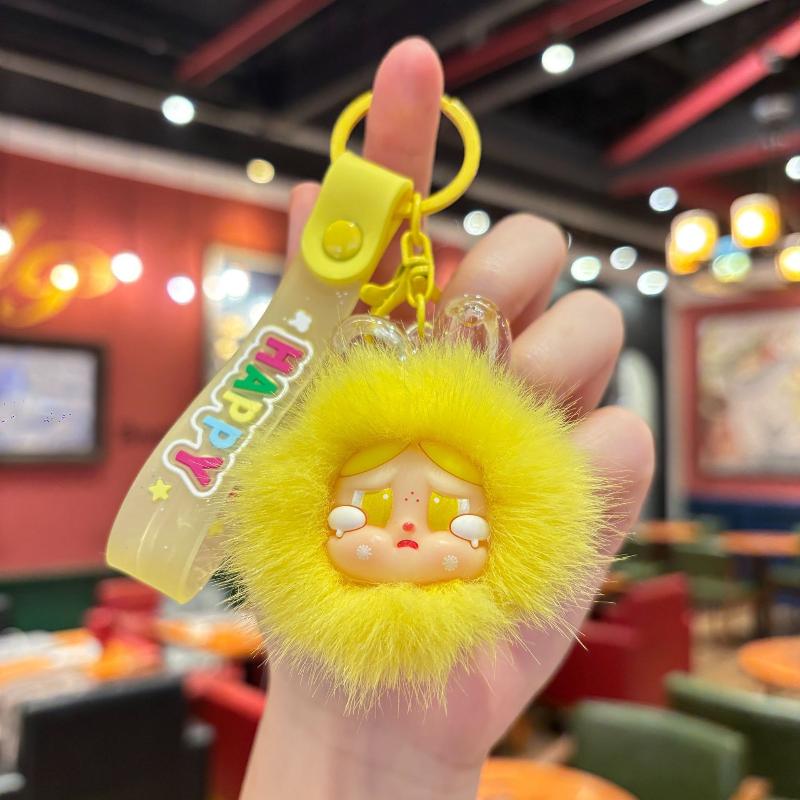 Cartoon Cute Dolls Coal Balls Keychains Pendants Plush Bags Ornaments Oil Quicksand Bottle Acrylic Keychains жёлтый