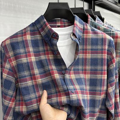 Camicia a quadri da uomo in cotone a maniche lunghe – Vestibilità larga, Taglie forti, Moda casual per primavera/autunno.