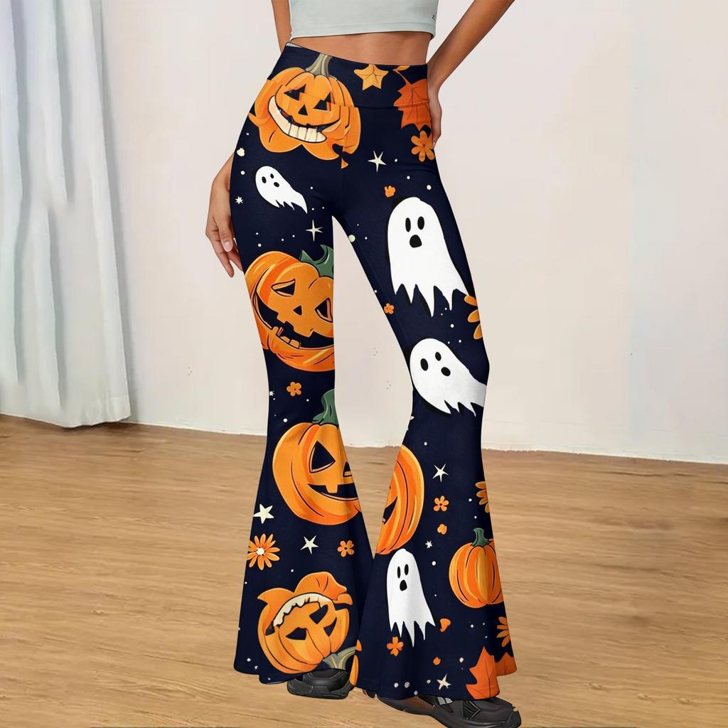 Women's Halloween Print Flared Yoga Pants Casual Stretch Waistband Comfortable Fit Soft Fabric Workout Leggings