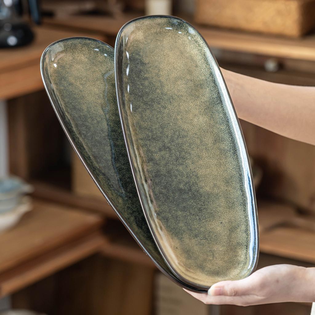 Fish Plate Household High-End Oval Plate Household Ceramic Plate Vegetable Plate Retro Tableware Large Western Food Plate