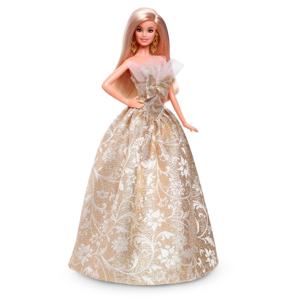 Barbie Holiday Barbie Blonde Signature Black Doll House for Pretend Ages 6 and Gold Dress-Up Play, Up, (JBH95)