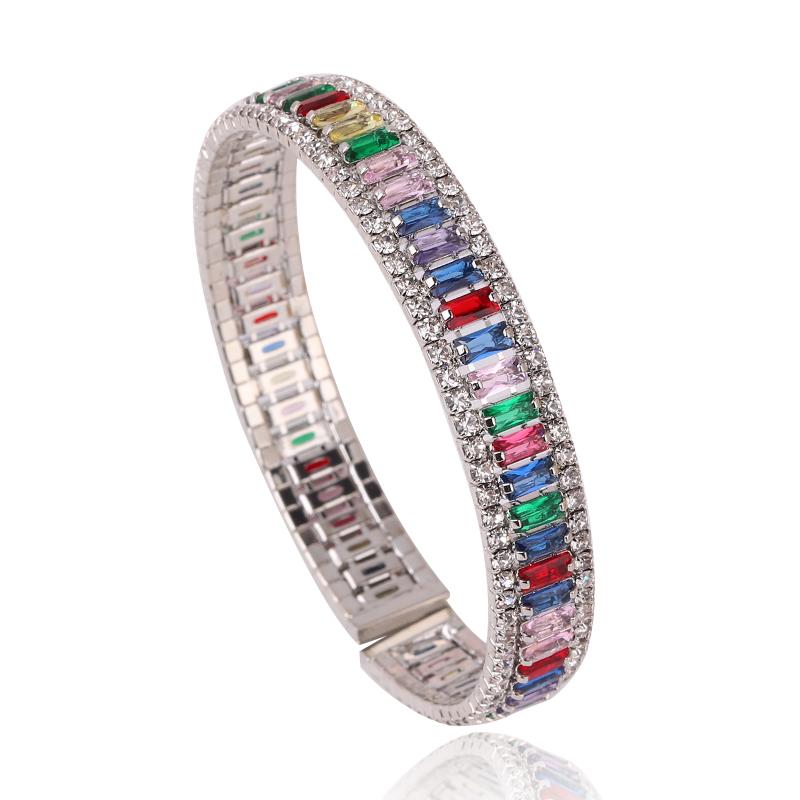 

High Quality 18K Gold Plated Geometric Zircon Bracelet & Bangles For Women Rainbow Crystal Cuff Bracelets Weddings Party Jewelry