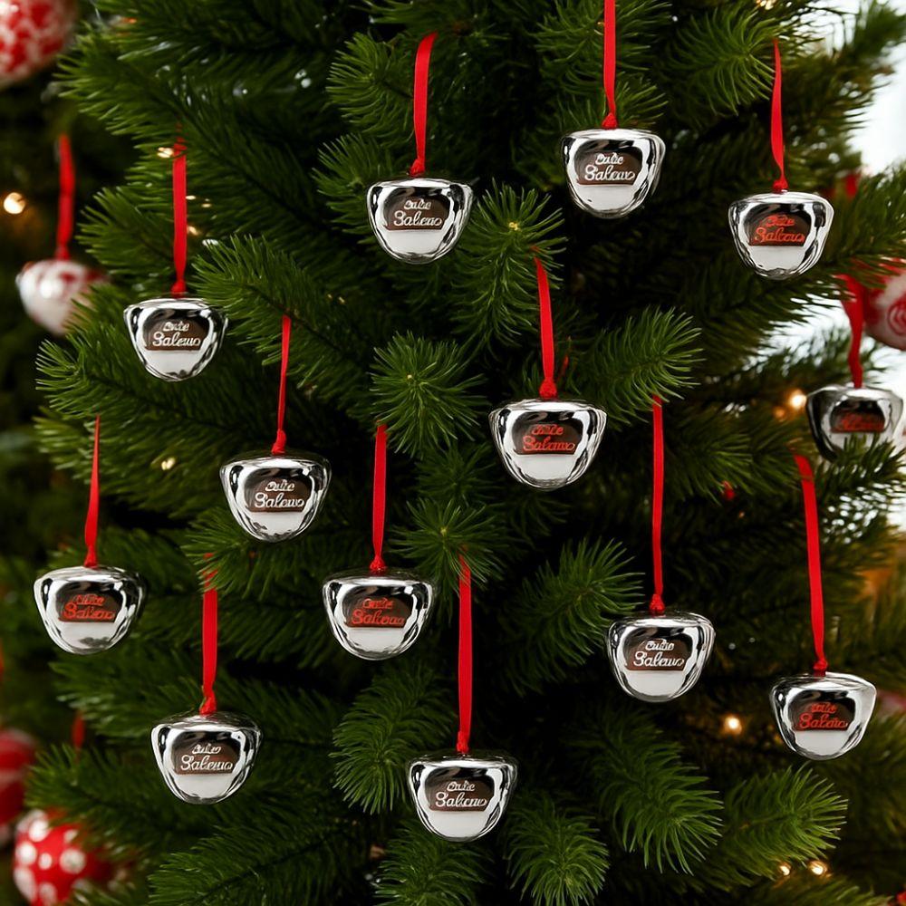 5pcs Red Ribbon Christmas Tree Bells Metal Letter Xmas Tree Ornament Home Garden Decor