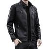 NOMSOCR Leather Biker PU Plus Men's Jacket, Outerwear, Blouson, Leather, Stand-Up Collar, Windproof, Simple, Sizes, Spring/Autumn (XL, Black)