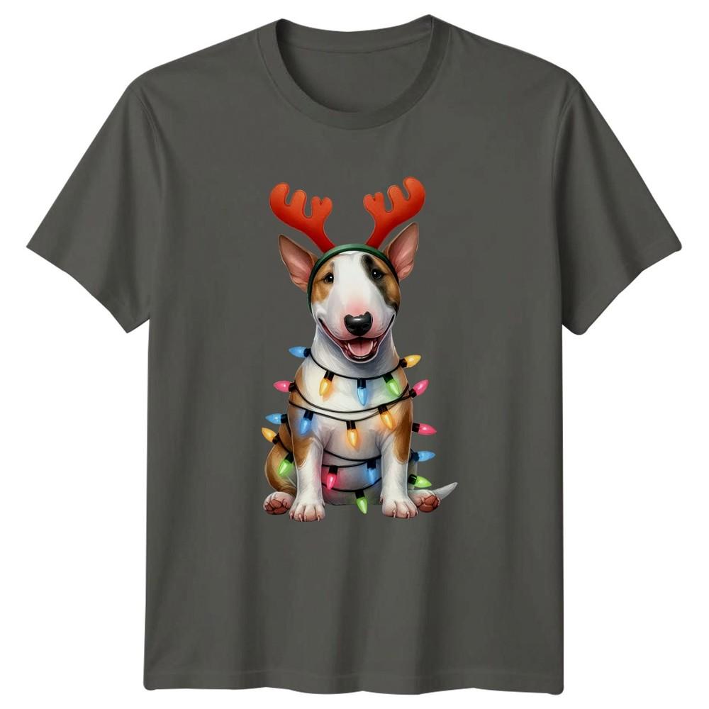 Bull Terrier Reindeer Christmas Lights Animals Unisexs TShirt Unisexs Tee Graphic S