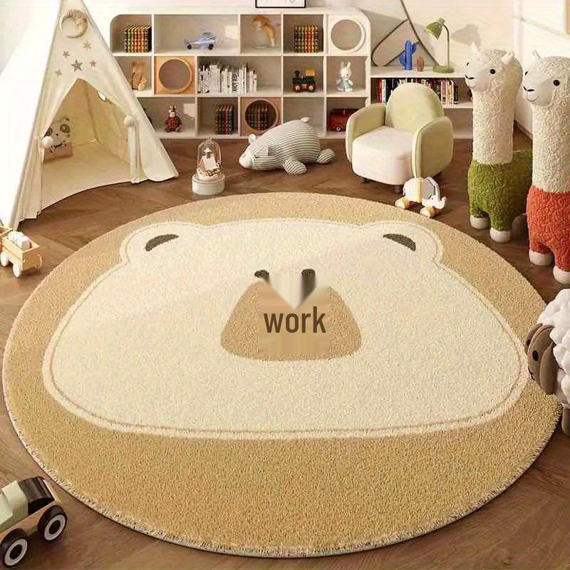 Cartoon Bear Imitation Cashmere Anti-Slip Floor Mat - Stain & Wear Resistant, Easy-to-Clean for Bathroom/Kitchen.