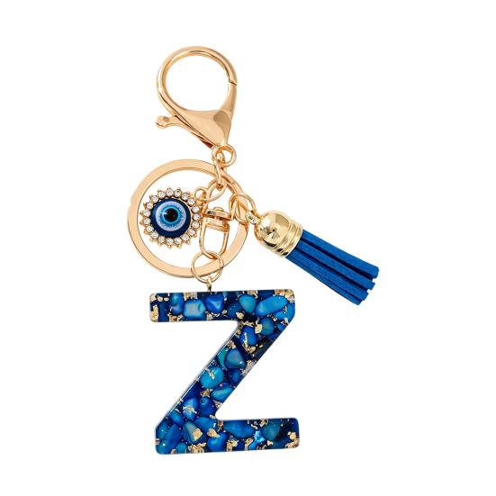 Blue Series Keychain Pendant Initial Letter Key Chain with Eyes Tassel Design