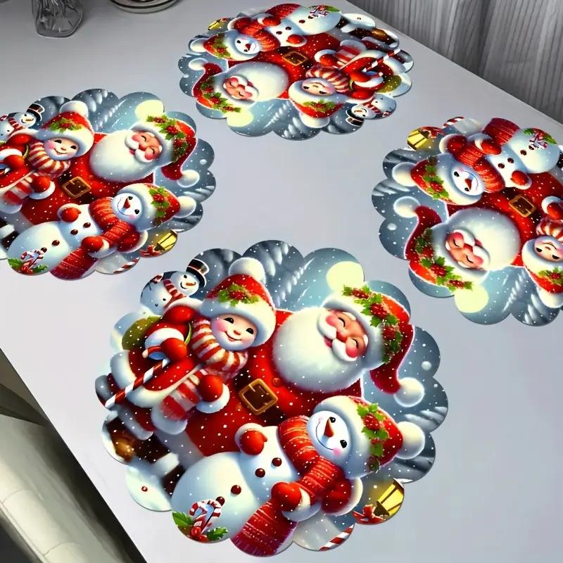 

4pcs of Christmas-themed illustrated placemats featuring Santa Claus, for daily holiday kitchen party table decorations coasters 38cm