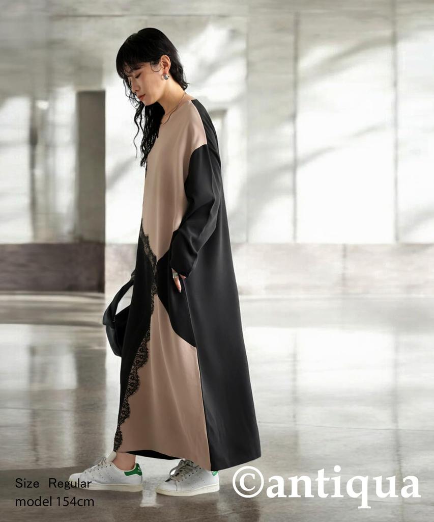 Antiqua Long Regular Size Mixed Women's Lace-Trimmed Dress, Sleeve, PN-00512, (S-L), 85,