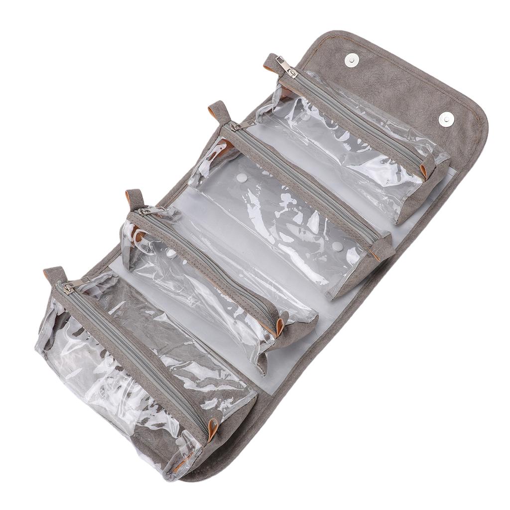 Hanging Roll Up Makeup Bag Water Proof Detachable 4 in 1 Cosmetic Bag Travel Organizer TSA Friendly Gray