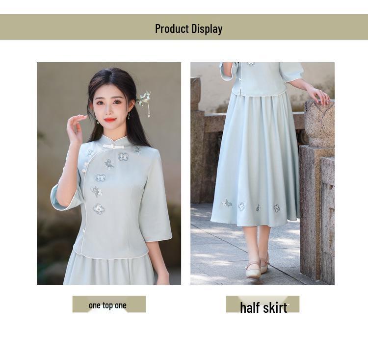 Top Hanfu Cheongsam din Bumbac și In Brodat cu Guler Înalt Retro de Primăvară