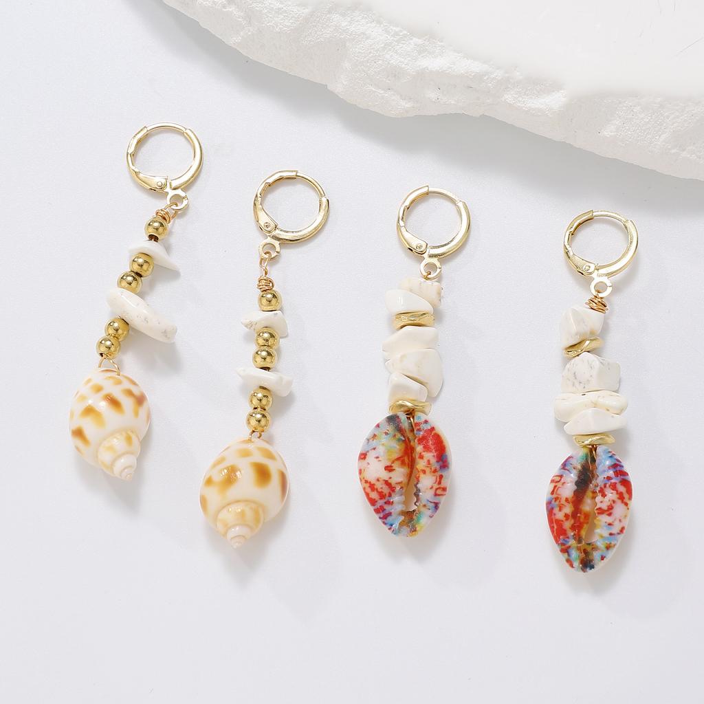 Summer Beach Vacation Matching Seashell Conch Drop Earrings for Women Girls Ethnic Style Alloy Gravel Hanging Earring Zircon