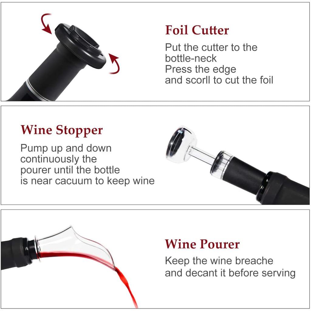 4 In 1 Electric Wine Bottle Opener USB Rechargable Automatic Red Wine Corkscrew Foil Cutter Vacuum Stopper Aerator Pourer Set