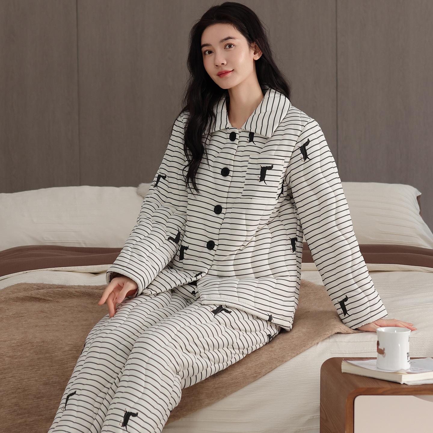 

Coral Fleece Padded Pajamas Women S Winter Thickened Fleece Flannel Padded Jacket Autumn And Winter Loungewear Warm Suit 2XL