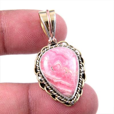 Natural Rhodochrosite 925 Solid Sterling Silver Gift TwoTone Pendant 1.50" I5o70