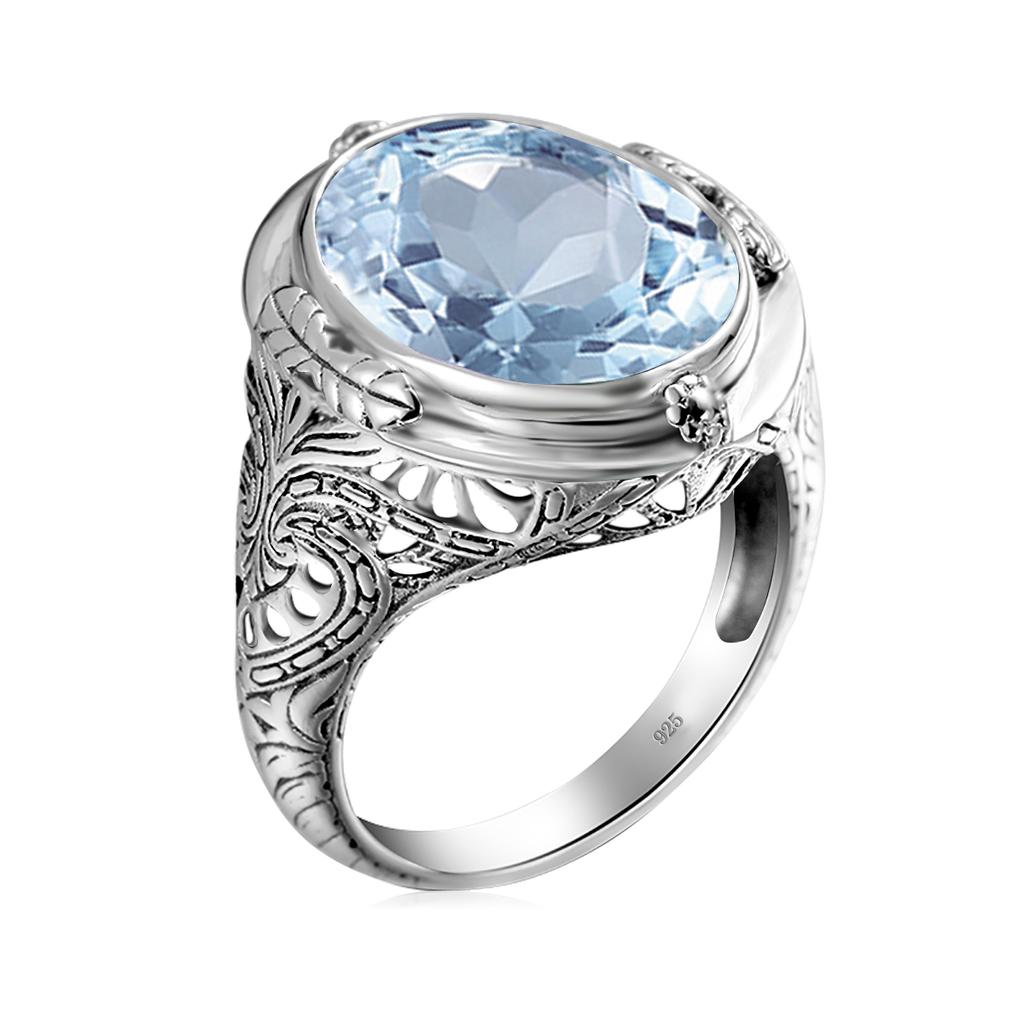 Buy Vintage Aquamarine Rings For Men Real 925 Sterling Silver Ring