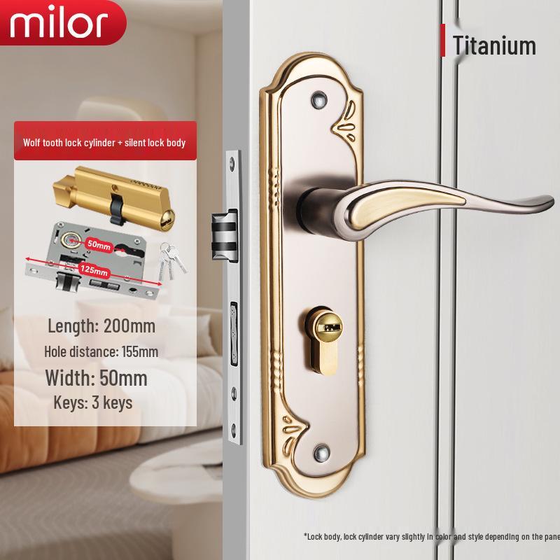 Universal Interior Door Lock Set: Silent Three-Piece Black Handle for Bedroom or Old Door Replacement