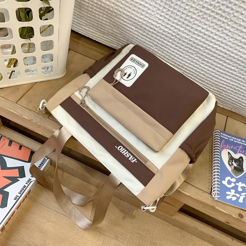 

Youth Campus Nylon School Backpack For Girls With Fashionable Color Blocked Letter Printed Khaki Shoulder Bag