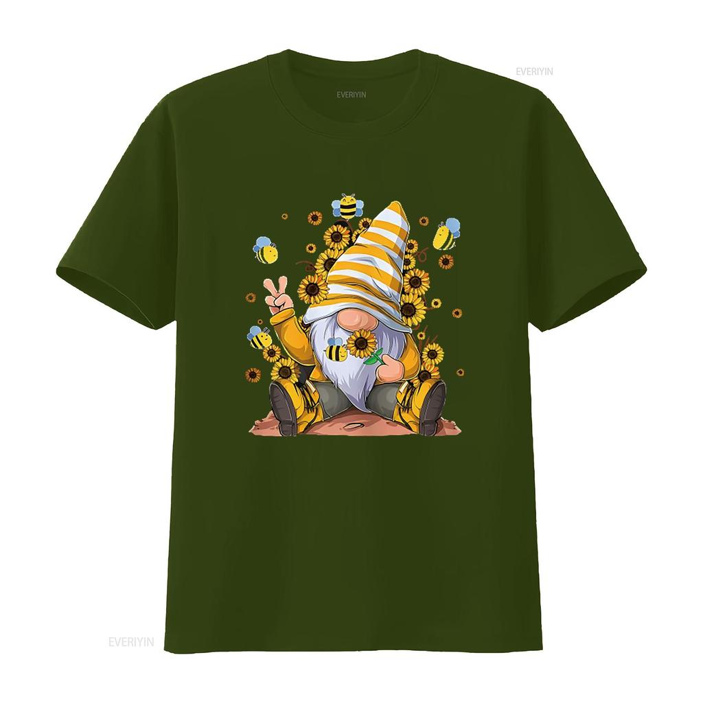 Women S T Shirt Bee Sunflower With Funny Hippie Gnome For Flower Print Casual Summer  Tops Black X Large Vintage Washed