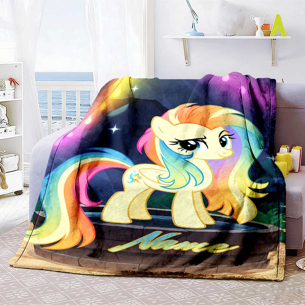 Little Pony (2) Personalized Name Blanket Throw Customizable Blanket Soft Warm Cozy Throw For Seaside Bed Office Bedding All-Season Use