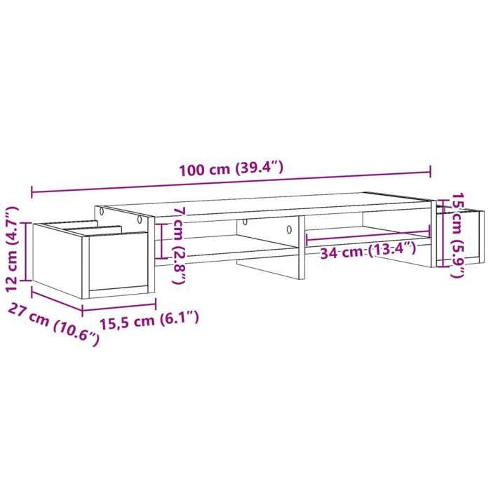 VidaXL Support de moniteur avec rangement noir bois d'ingénierie, support de moniteur pour bureau, étagère de moniteur, 854689