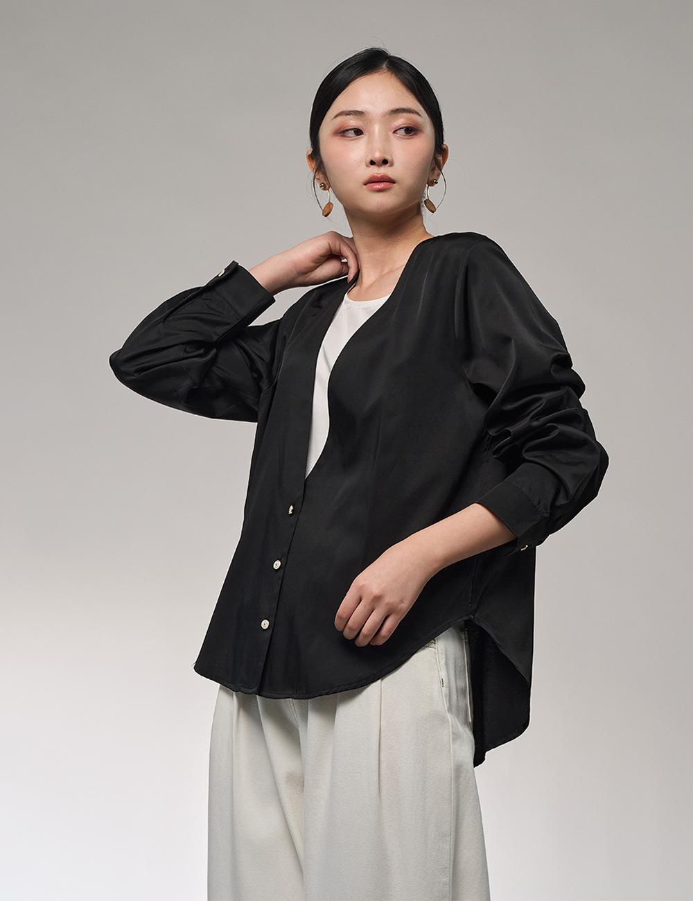 Joseon Color-Blocked Top Layered Jacket-Style Blouse Ivory/Free