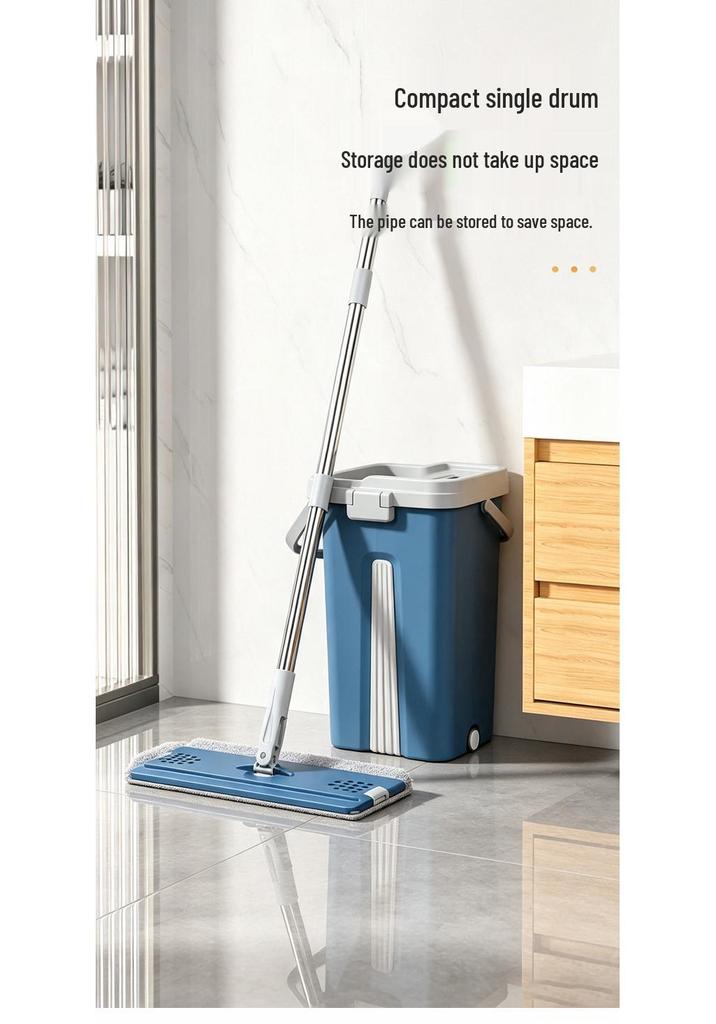 Dual-Use Hands-Free Flat Mop & Bucket Set for Dry and Wet Cleaning in Homes