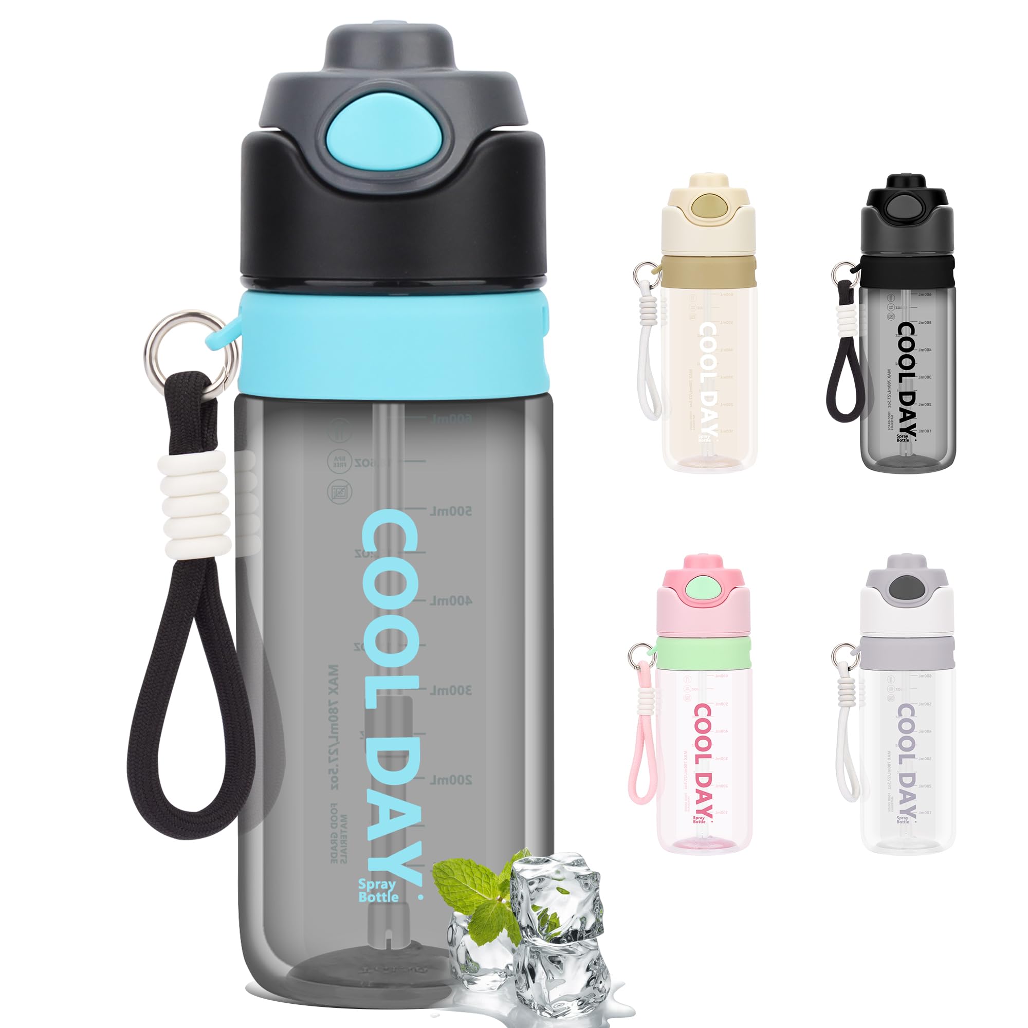 

CLICSUN 780ml Water Bottle with Spray Mug and Straw, Transparent, Spray Hydration, Direct Drinking, Large Capacity, Ultra Lightweight, Graduated,