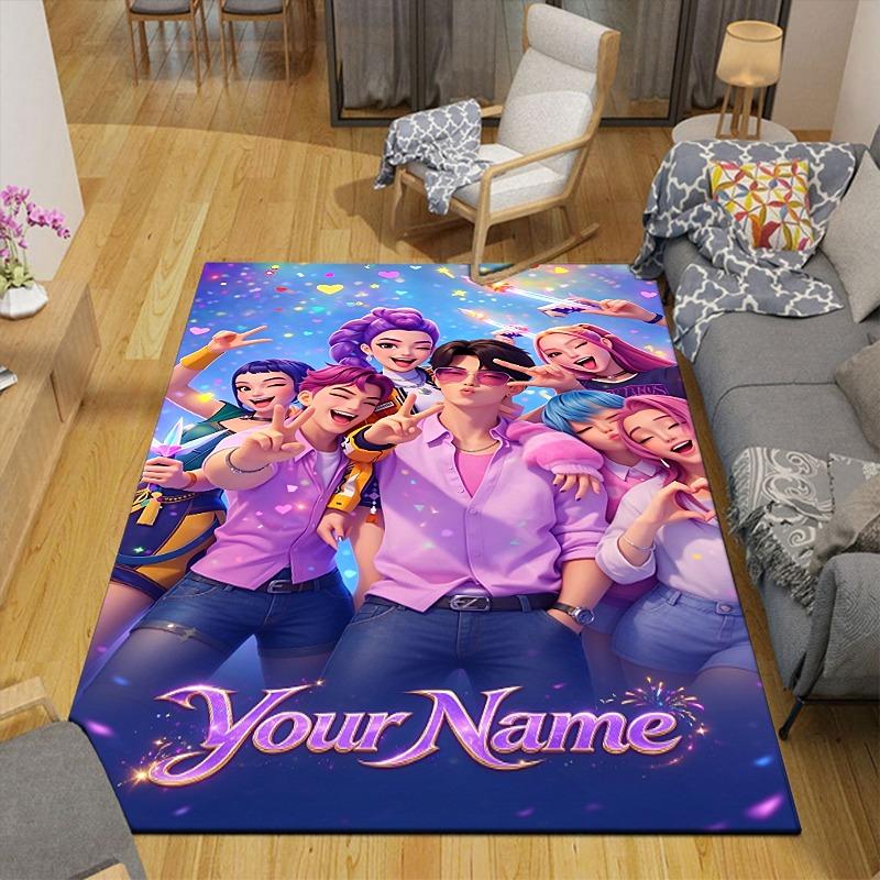 Custom 1Pc Colorful Pop Idol Fantasy Flannel Personalized Rug Non Slip Floor Mat Soft Carpet for Living Bedroom Office Home Decor Gift