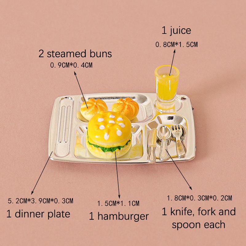 1/12 Dollhouse Mini Bread Hamburger Juice Set Dollhouse Simulation Breakfast Food Decor Dolls House Kitchen Pretend Play Toys
