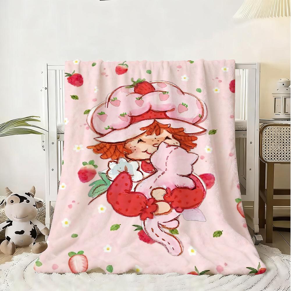 Cartoon S-Strawberry Shortcake Throw Soft Flannel Blanket Warm Knee Skin-Friendly Throw For Sofa Office Bed Winter Oversize
