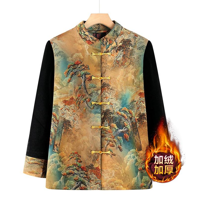 

Бабушкино зимнее пальто бархатное теплое праздничное пожилая женщина осенне-зимний топ старик костюм Тан 5XL [recommended 150-80kg] жёлтый