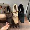 Small fragrant wind inner height increase velvet square head Mary Jane shoes thick-soled wool loafers