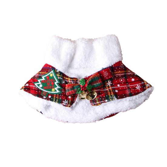 

Pet Scarf Christmas Plaid Bowknot Bells Decor Plush Lining Lace-up Cat Dog Collar Holiday-themed Pet S