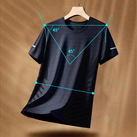 Yaz Erkek Üst Buz İpek Çabuk kuruyan Örgü Kısa Kollu Artı Boyutu O Yaka Gevşek Kontrast Renk İnce Elastik Rahat Kazak Günlük Spor Tişört