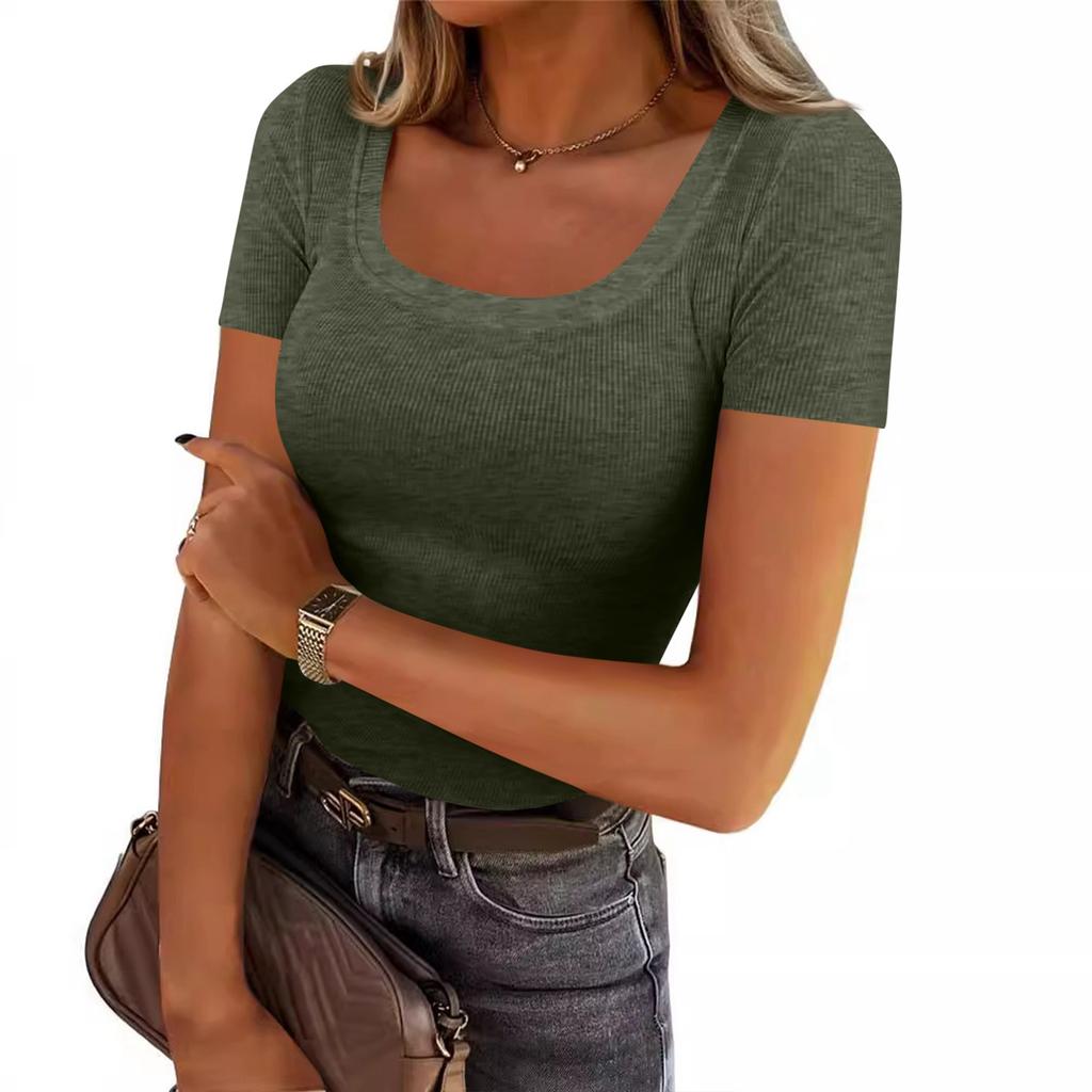 Women Tops Basic Tees Trendy Short Sleeve Shirts Casual Fitted Ribbed Tops