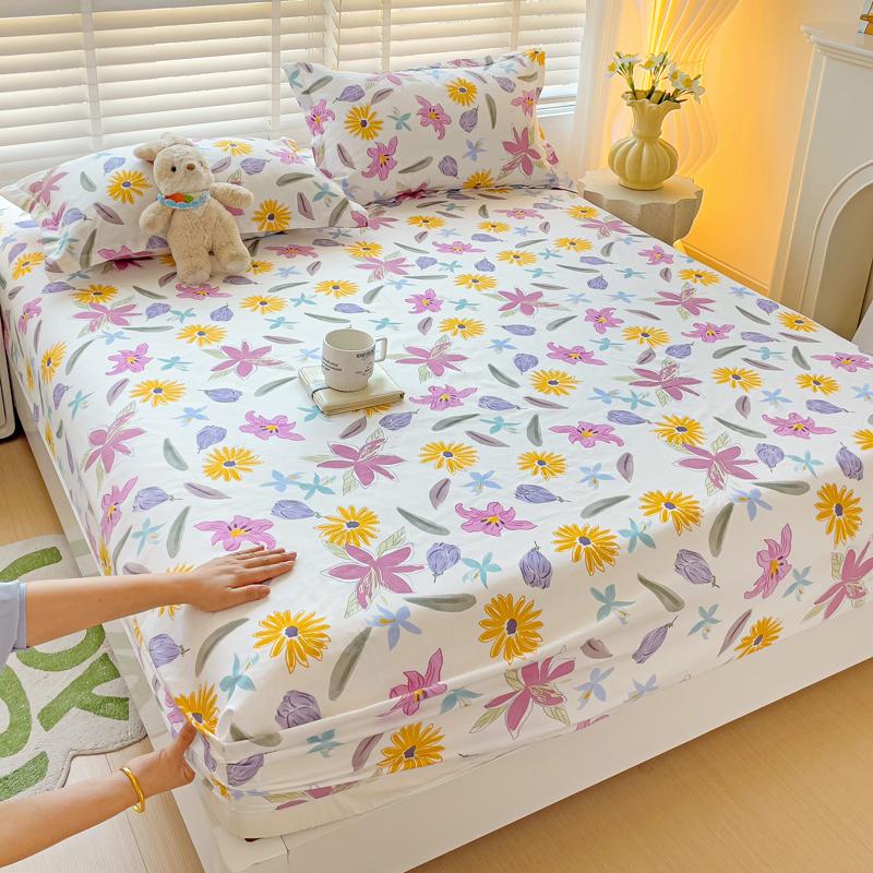 Queen Bed Sheets Set Tulips Printed drap de lit Floral Flower Style Fitted Sheet with Elastic Band Single Bed Linen for King Bed