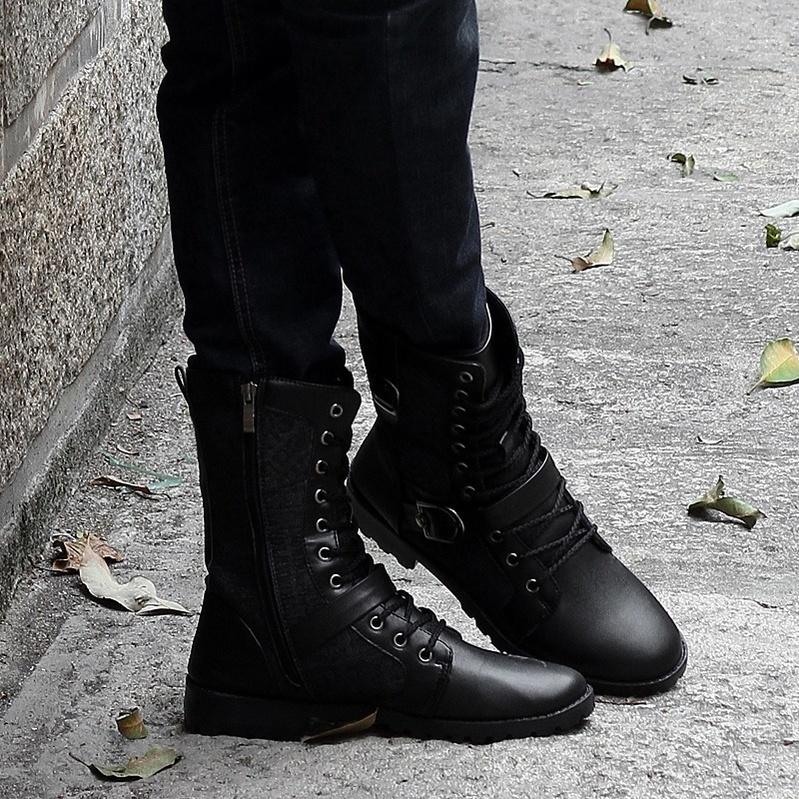 Moda Masculina Invierno Zapatos de Cuero con Cordones High top Keep Warm  Martin Boots Fashion Black Tooling Boots Botas Hombre comprar a buen precio  — entrega gratuita, reseñas reales con fotos — Joom