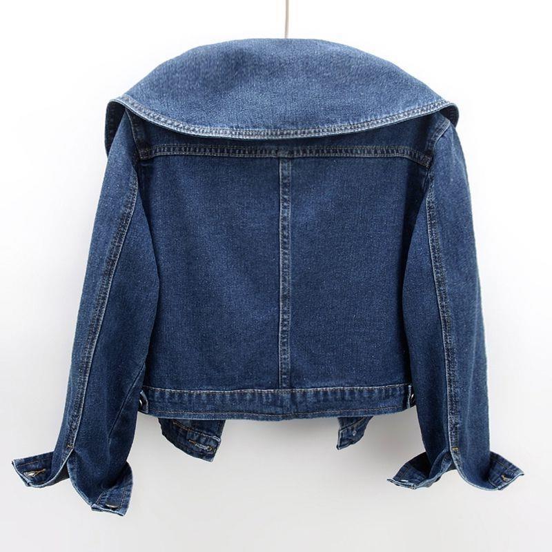 Plus Size Women Autumn Denim Jacket Long Sleeve Casual Short Denim Coat Famale Cropped Jeans Jackets Outerwear